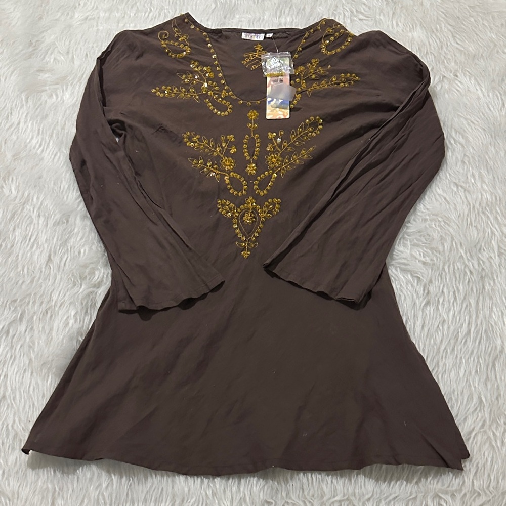 Funky People Brown Long Sleeve with Gold Accents